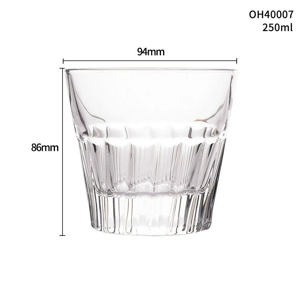 Thick bottom whiskey shot glass in glass construction with 301-400ml capacity showing colour options