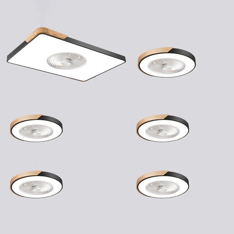 Nordic ceiling fan lamp with light on solid wood base, available in rectangular, round, or square options