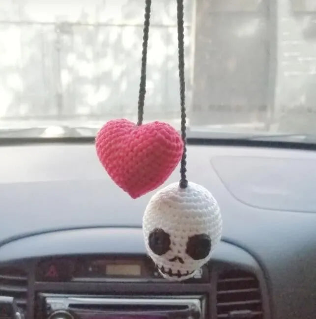 Hand-woven polyester car hanging ornament in cartoon character design