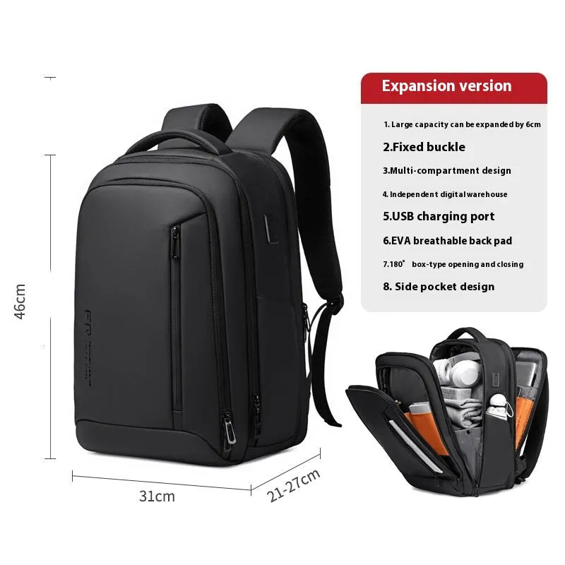 Black Urban Simplicity Oxford cloth waterproof business computer bag with sewing detail, 20-35L capacity