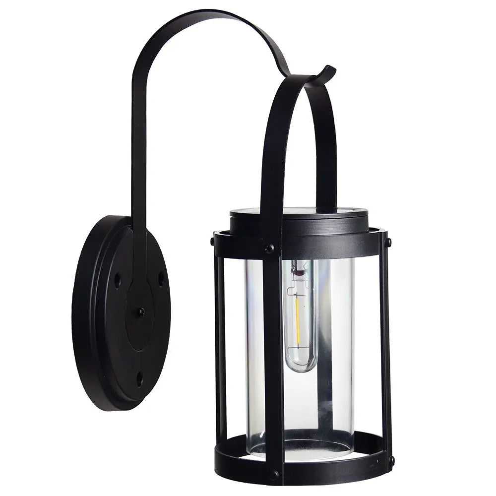 Solar portable outdoor courtyard decorative lamp with aluminium shell, warm white light, and IP44 rating on a garden wall