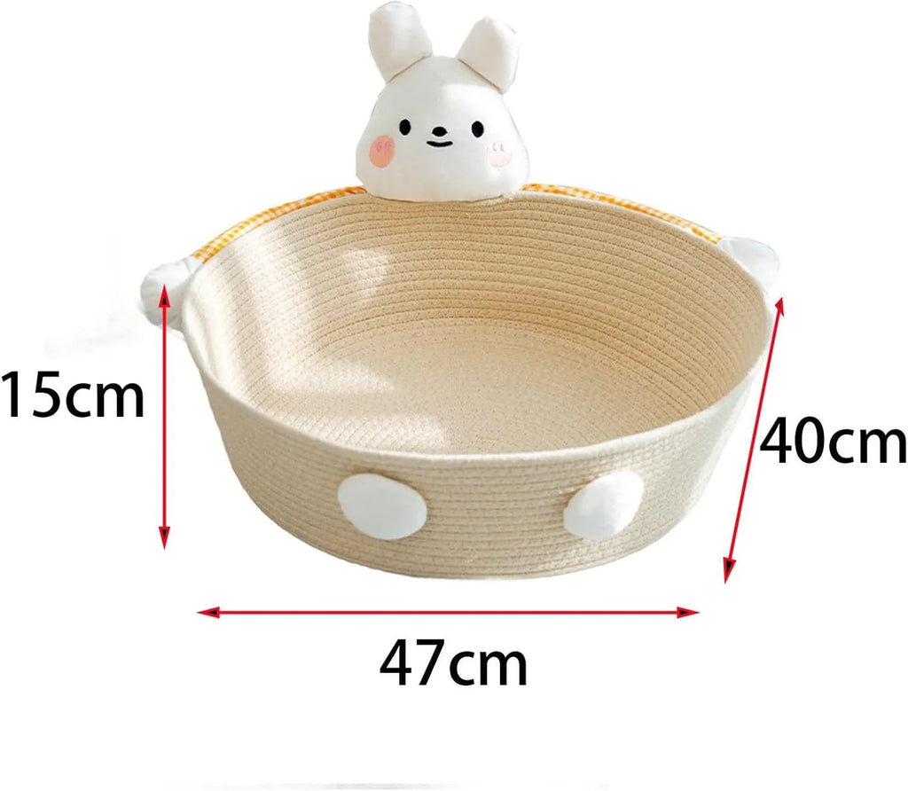 Woven cotton rope cat bed with scratching surface in Bear design, shown in medium size.
