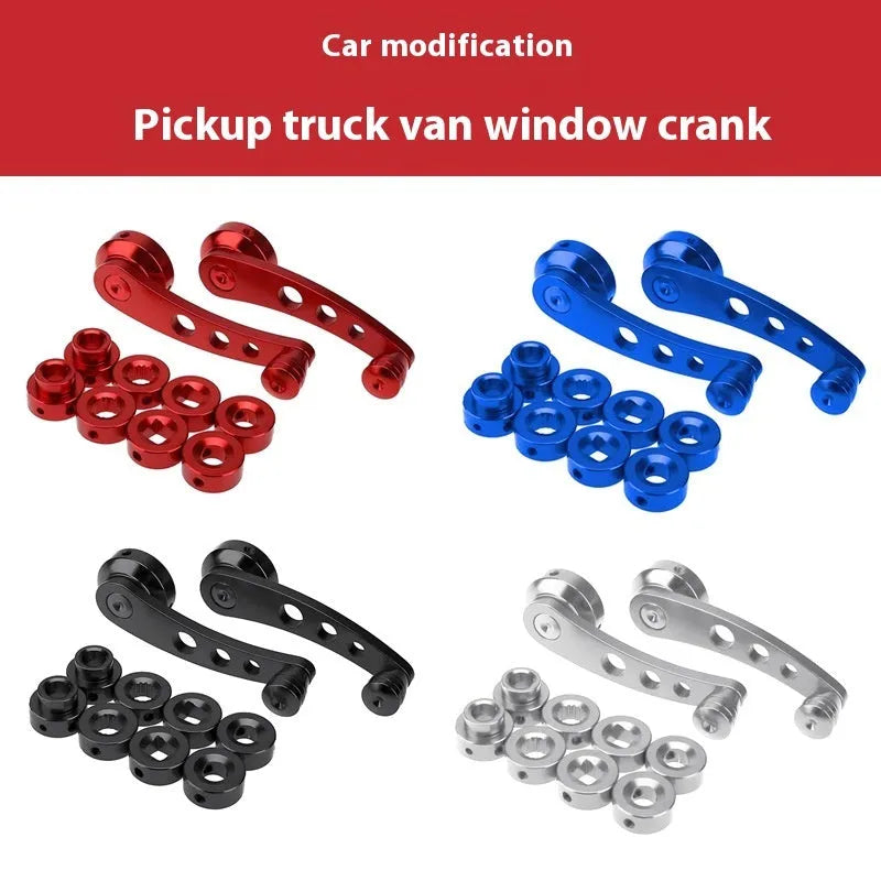 Set of four alloy car door handles in red blue black and silver colours
