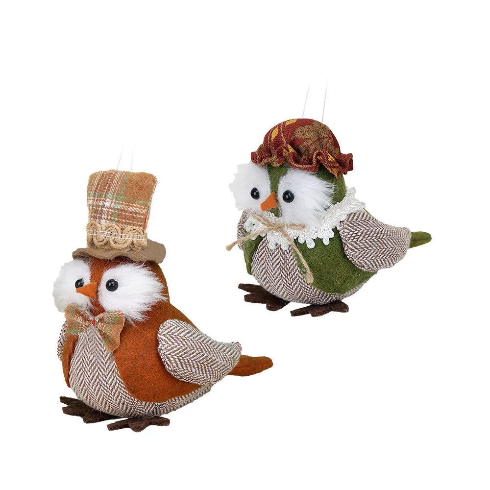 Green and orange owl harvest bird pendant ornament made from polyester cloth for Thanksgiving decorations