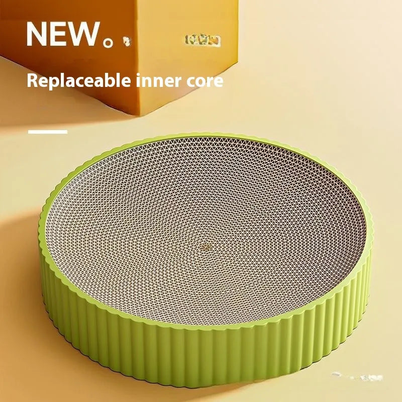 55cm round green cat scratching board with replaceable corrugated cardboard insert