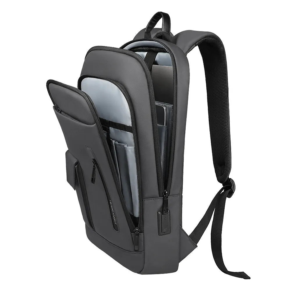 Men's Oxford cloth backpack with sewing line detail in dark grey colour