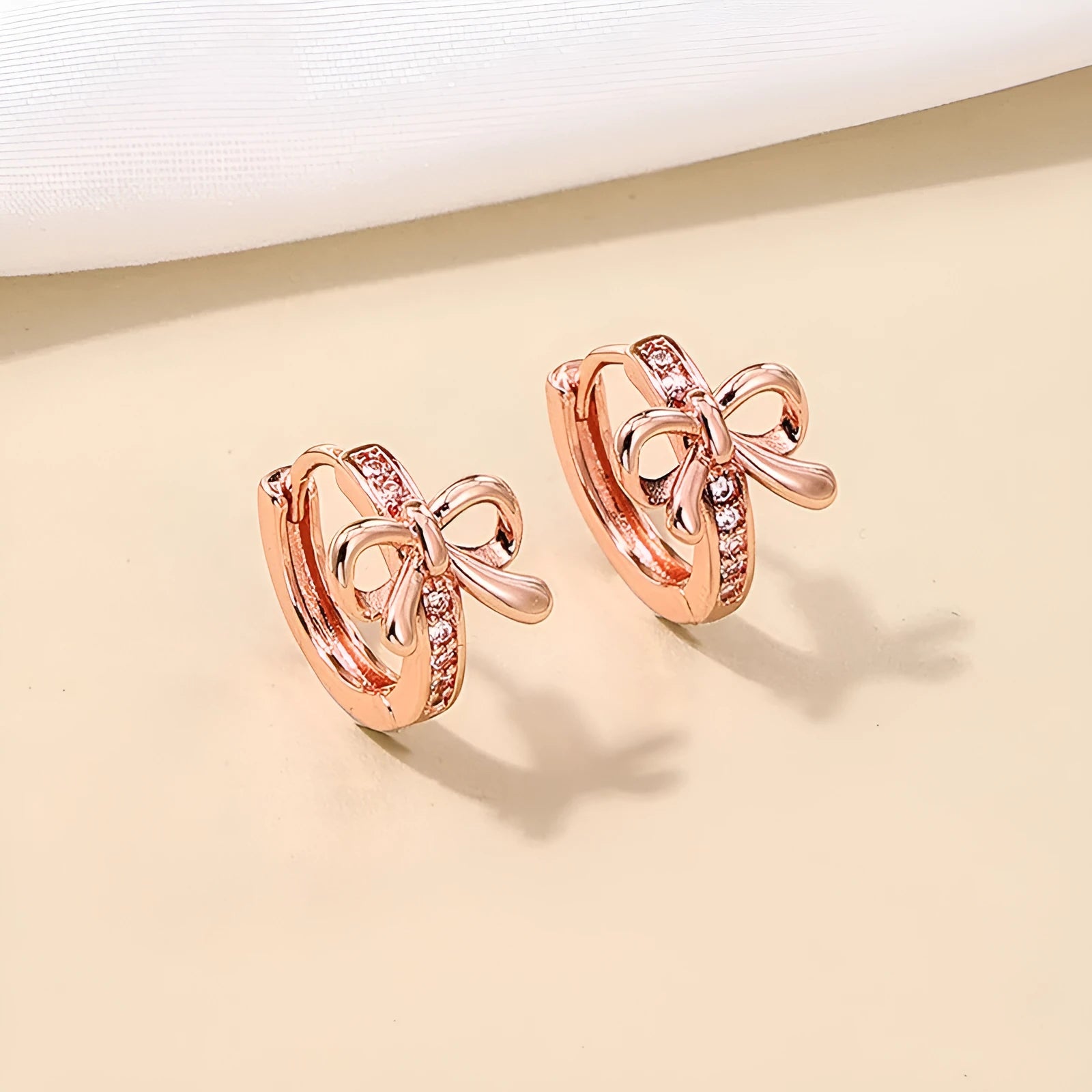 Copper earrings for women with bow and cherry shapes in gold, silver, and rose gold electroplated finishes
