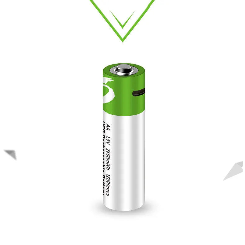AA and AAA rechargeable lithium batteries with USB charging cable and indicator light