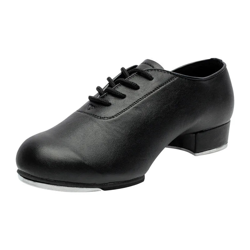 Adult tap dance shoes with leather upper in black, men's style, on a clean background