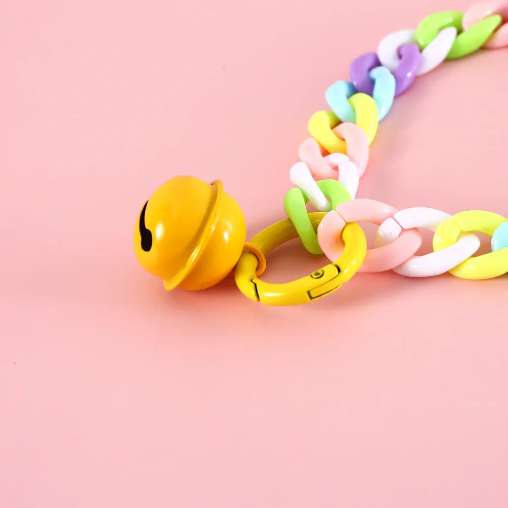 Plastic pet collar in macaron candy colours with chain detailing in blue, pink and mixed options