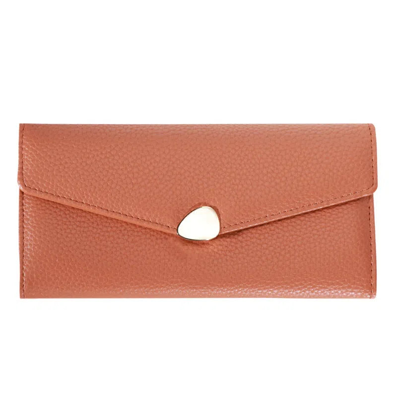 Women's lychee-pattern PU leather clutch wallet in solid colour with patchwork detail