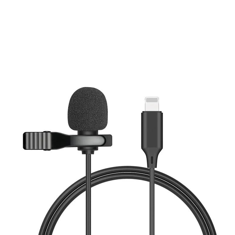Wired lavalier microphone with clip and in-ear headphones for iPhone recording