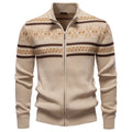 Men's cotton zipper knitted jacket in slim fit, army green colour, shown front view