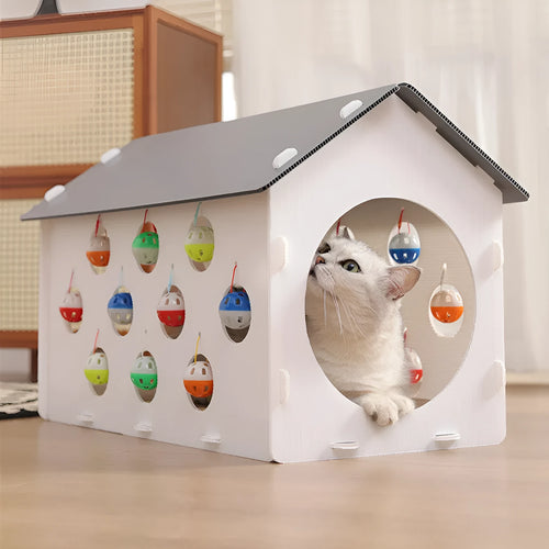 Plastic cat scratch board and nest integrated toy with bell ball tunnel