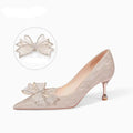 Champagne gold crystal sequined stiletto heel pumps with pointed toe for wedding banquets