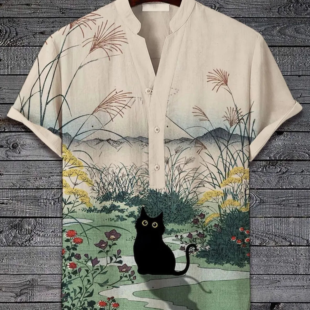 3D digital animal style short sleeve shirt on a hanger, showing graphic print detail.