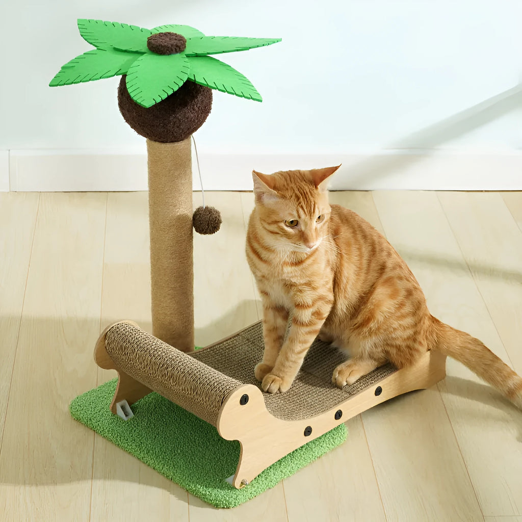 Wooden beach chair design cat climbing frame with hemp scratching mats and enclosed nest areas