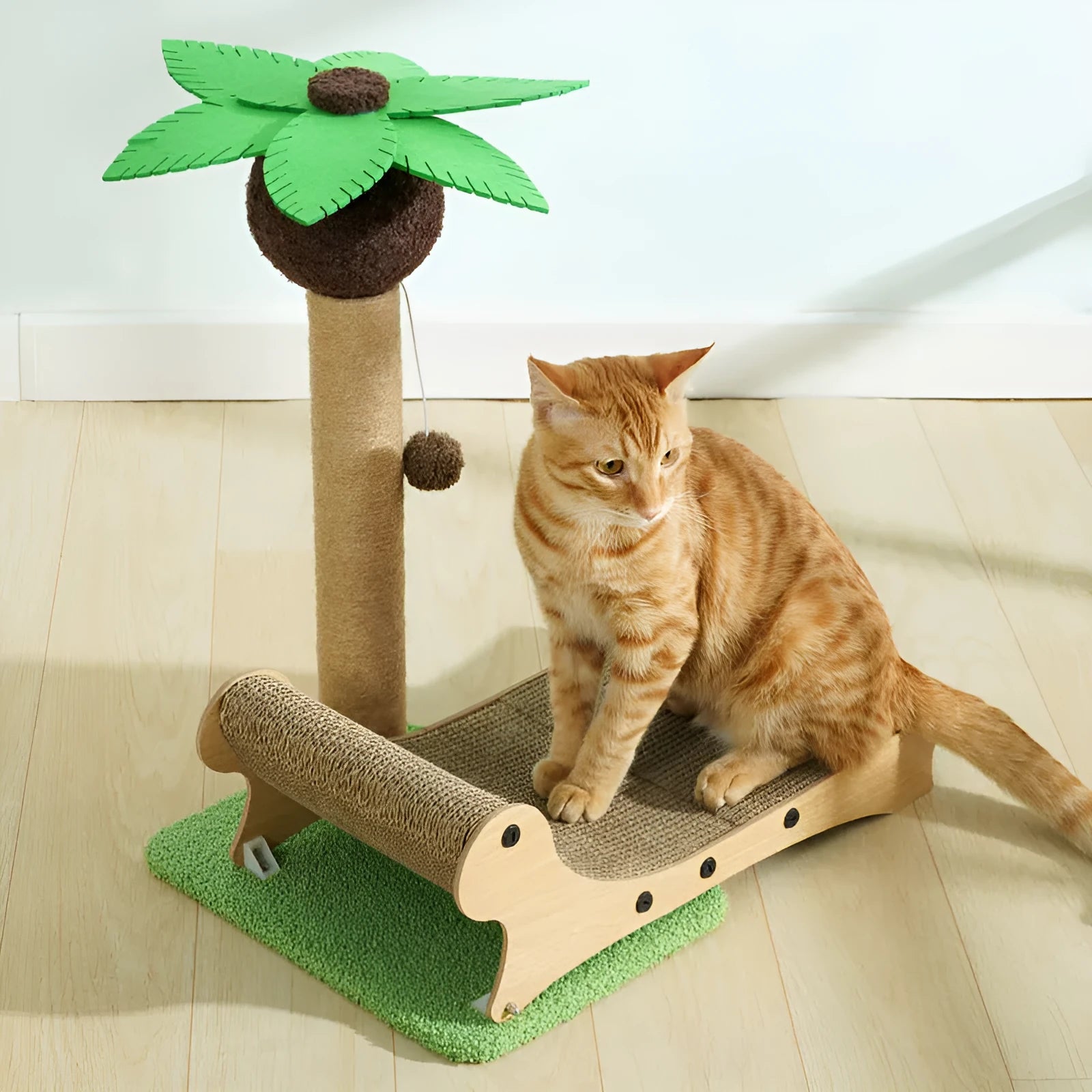 Wooden beach chair design cat climbing frame with hemp scratching mats and enclosed nest areas