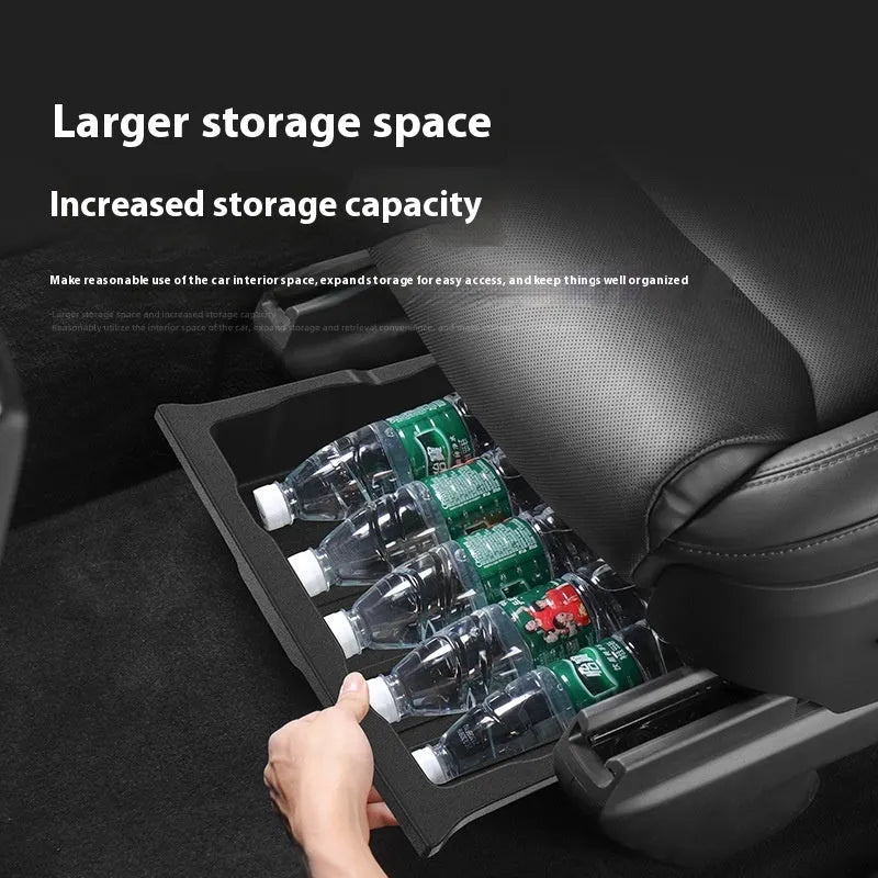 Black TPE under-chair storage box for Model Y with push-pull lid