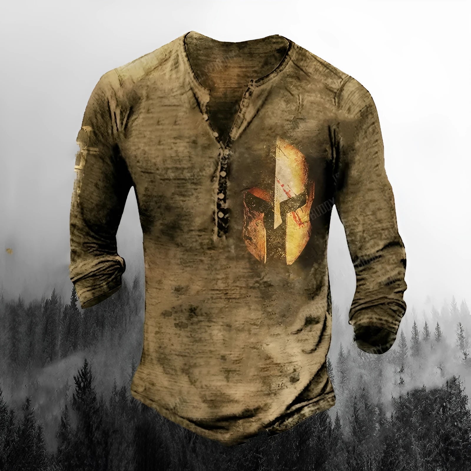 Printed men's long-sleeved sports t-shirt in imitation cotton fabric with round neck and street-style graphics
