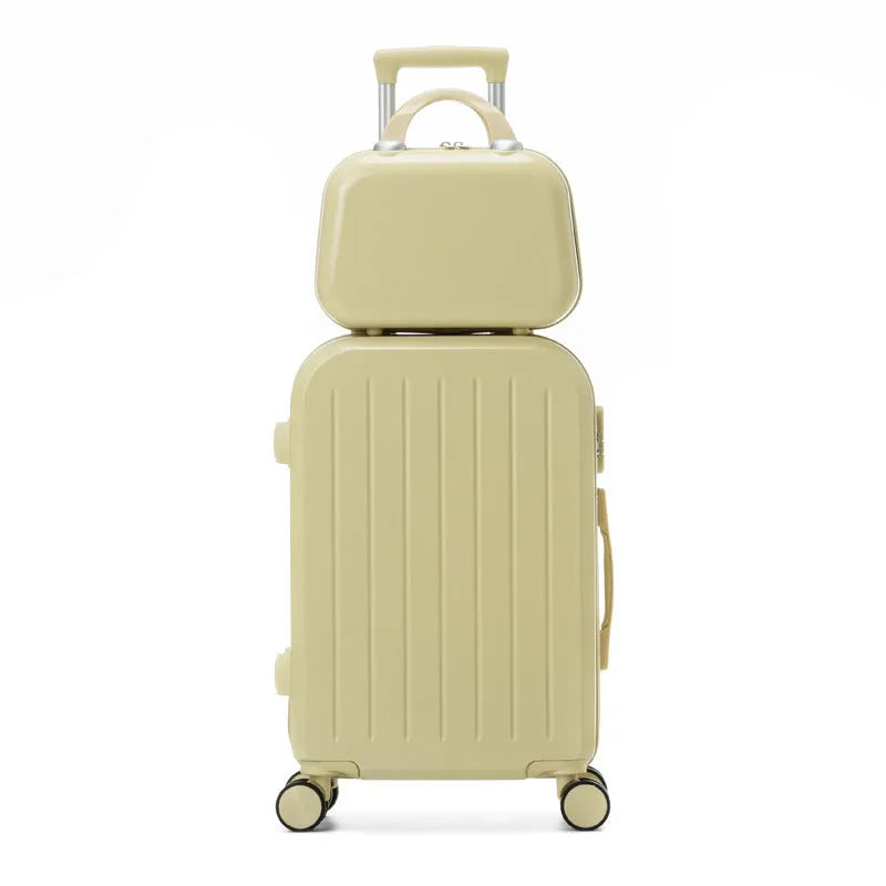 Small lightweight password suitcase trolley case with striped pattern and universal wheels in multiple colours