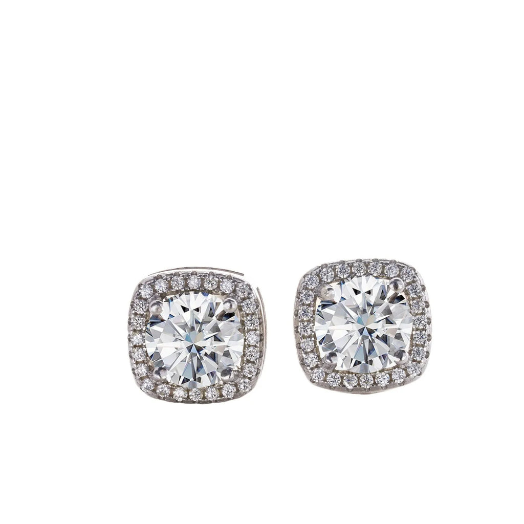 Micro inlaid moissanite stud earrings in S925 sterling silver with round natural stones, unisex design, 1CT per pair