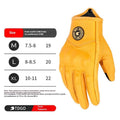 TDGO genuine leather retro biker gloves in yellow with half-finger and full-finger windproof styles