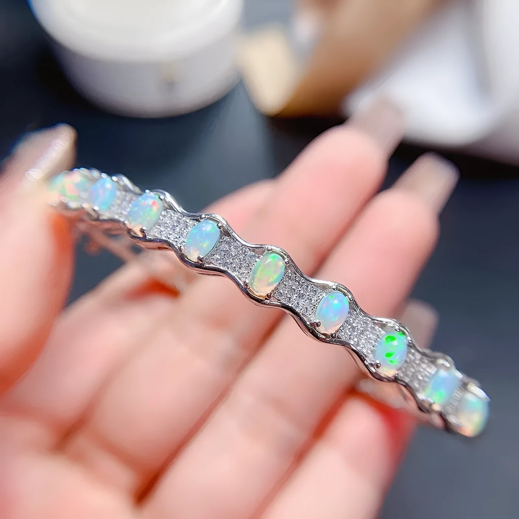 Natural opal bracelet 925 sterling silver platinum finish women's casual jewellery