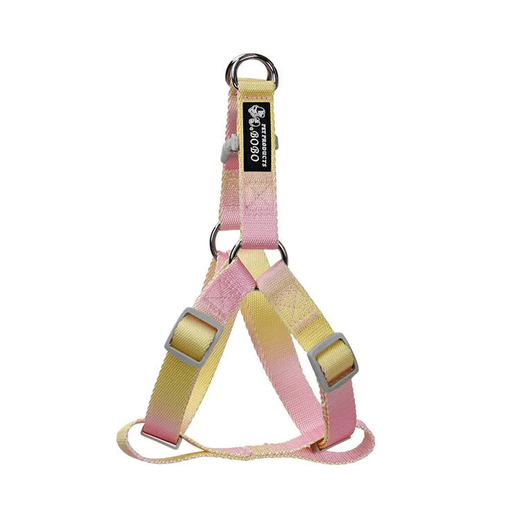 Gradient colour nylon pet leash set with dog collar and lead in pink blue yellow purple green combinations