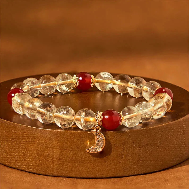 Handmade citrine crystal moon boom bracelet for women, niche style, natural stone accessory