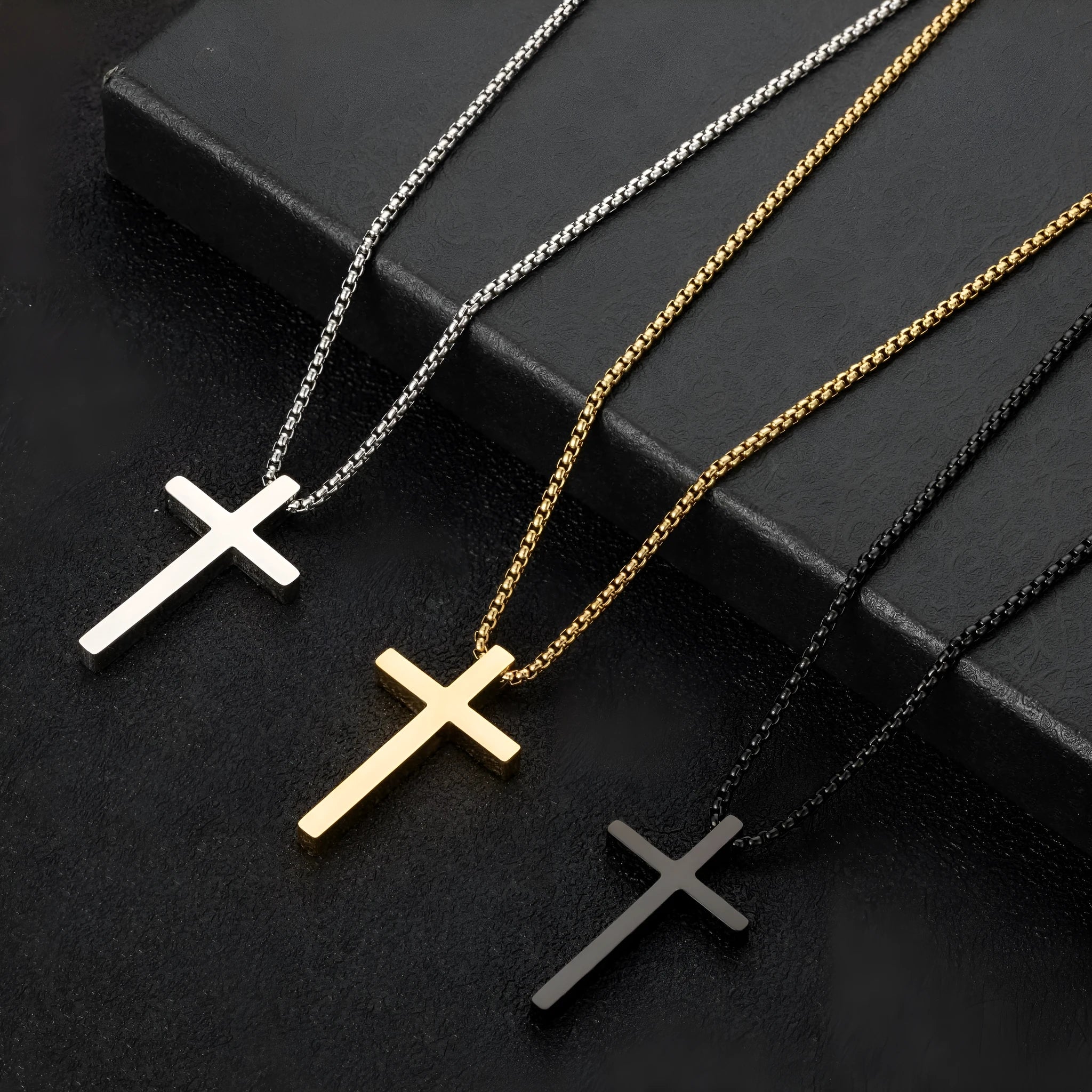 Simple box chain stainless steel necklace unisex alloy velvet band geometric shape gold electroplating finish