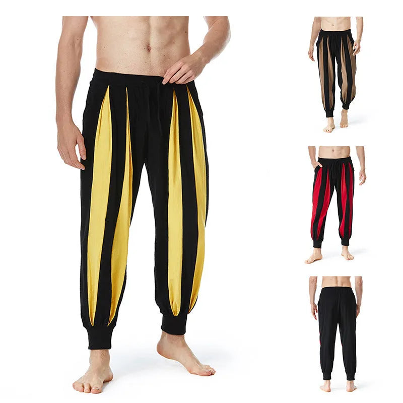Men's casual trousers in straight leg style with polyester fabric available in red, khaki, yellow and brown colours