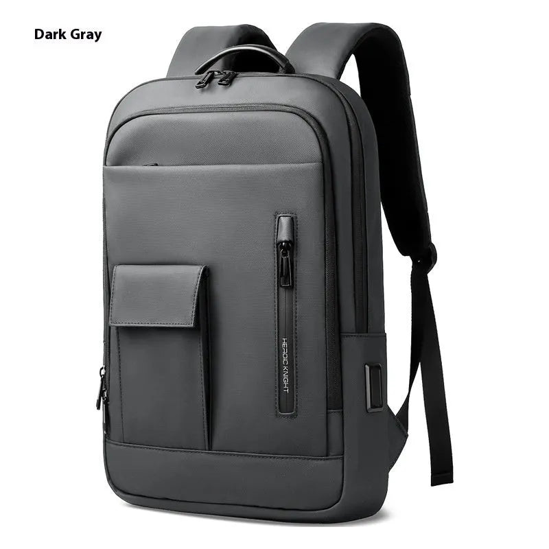 Men's Oxford cloth backpack with sewing line detail in dark grey colour