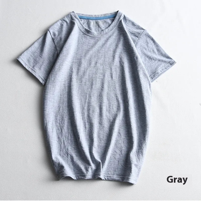 Men's solid colour round neck t-shirt in combed cotton fabric shown in multiple colour options