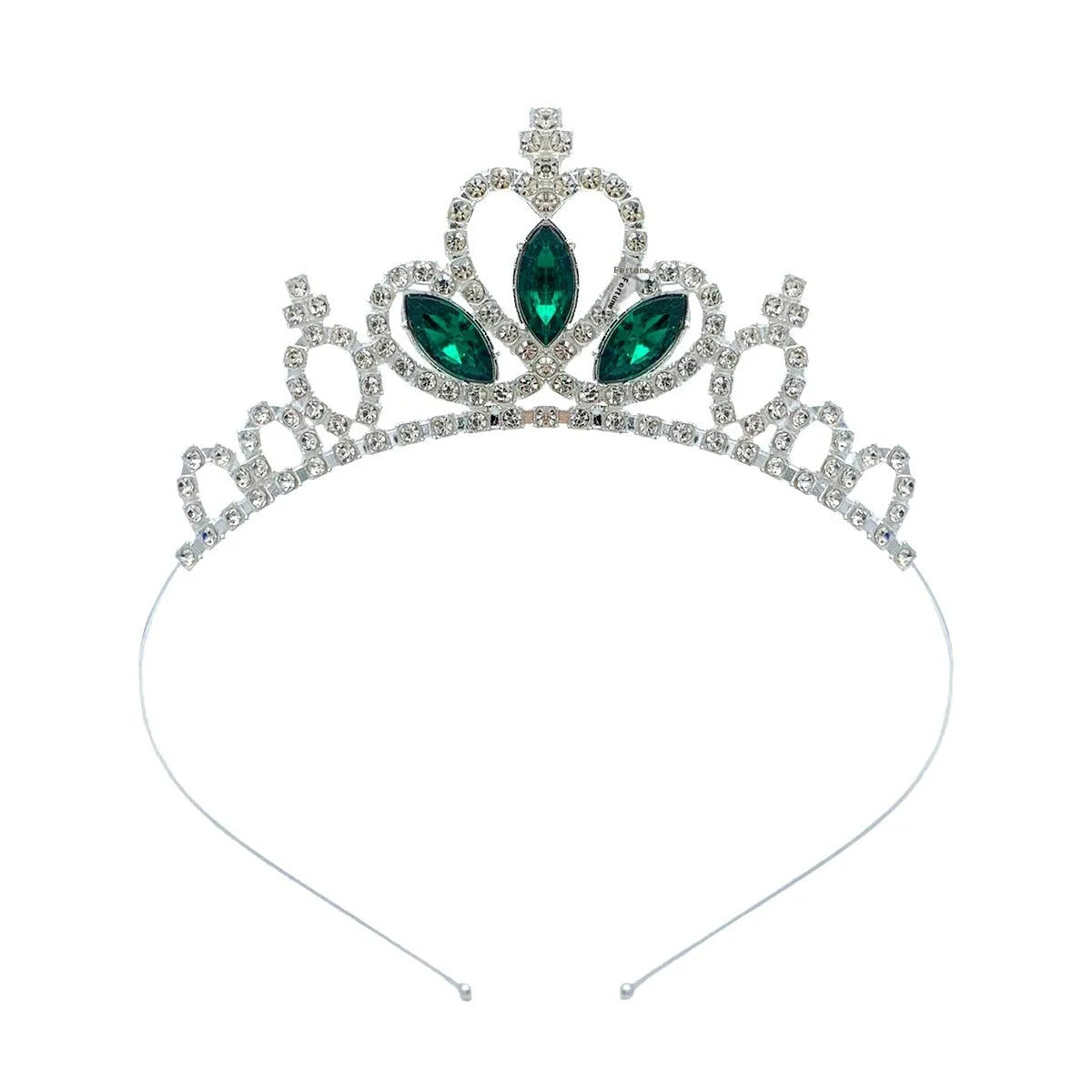 Gold and silver electroplated alloy princess crown headdress for girls with coloured diamond embellishments.