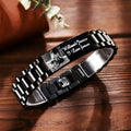 Titanium steel bracelet with curved heart shape design and black lettering