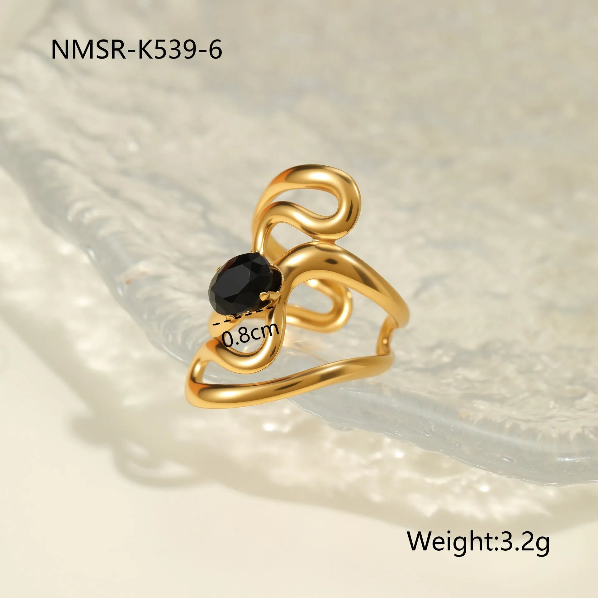 Geometric open mouth stainless steel ring with zircon stones and electroplated finish