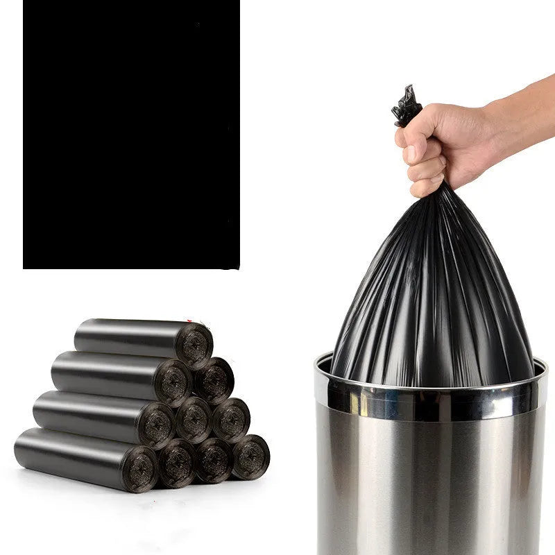 Roll of thickened black plastic bin liners 50x60cm flat-mouth design