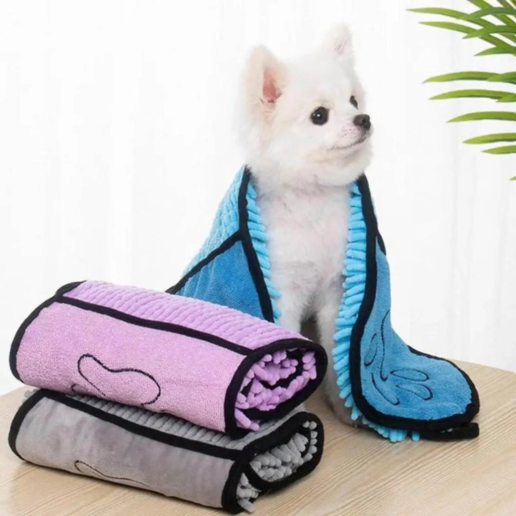 Blue pet bath robe towel for dogs and cats on a white background.