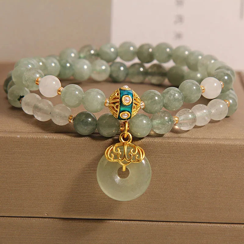 Women's crystal aventurine jade bracelet with double-layer design and safety buckle