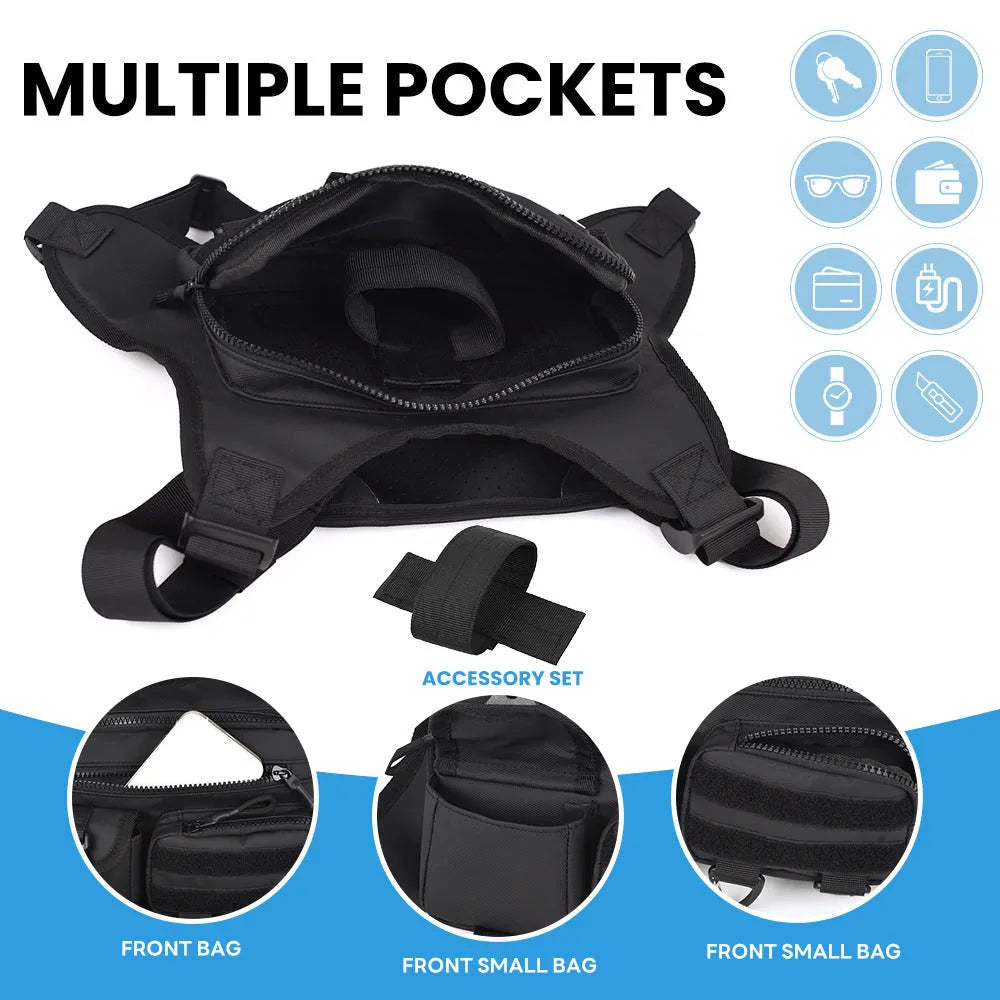 Oxford cloth chest bag with vest design in black, gray, or blue for outdoor sports