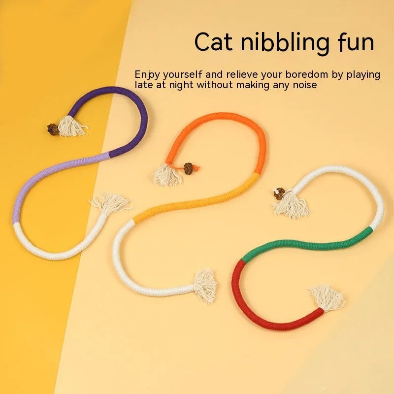 Cat bite rope toy in traffic lights colour with cotton thread and teaser stick for interactive play