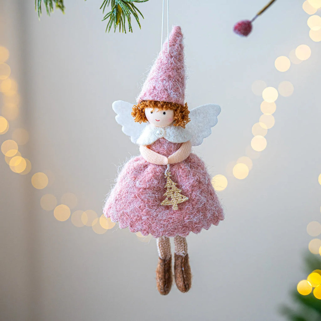 Christmas angel skirt felt pendant ornament in white or pink cloth with plush figure
