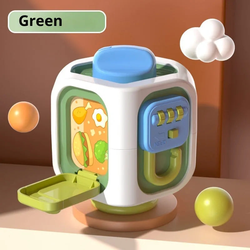Hexahedral Rubik's Cube plastic puzzle educational toy in green with colour box packaging