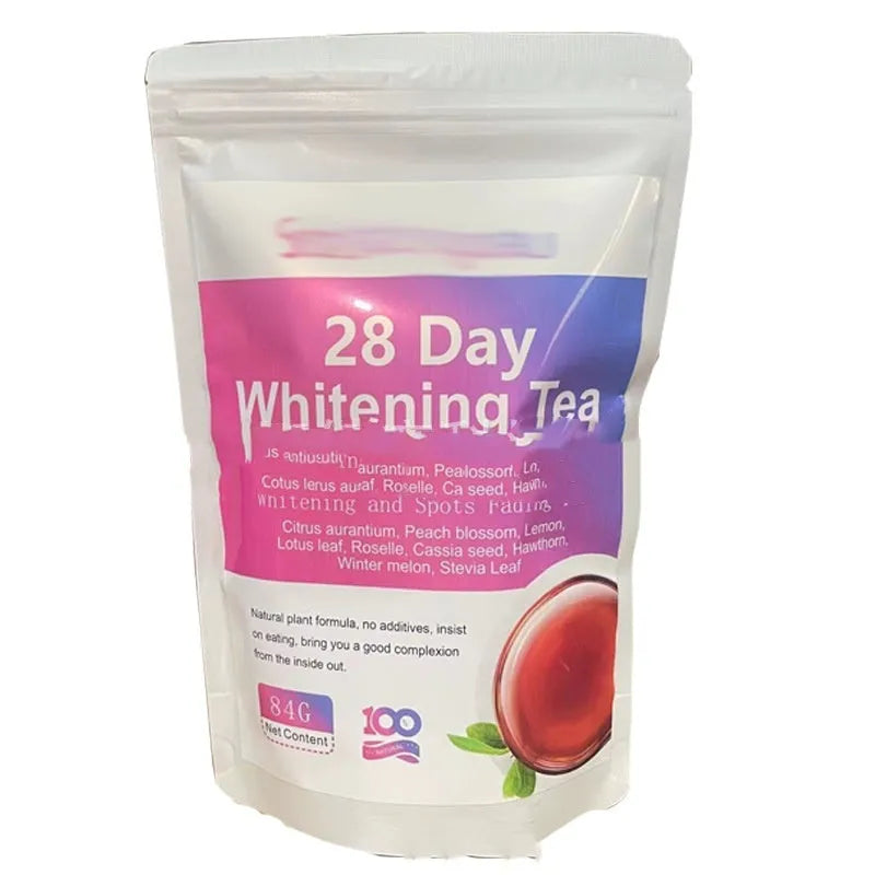 Single tea bag from a 28-day herbal slimming tea programme for women, showing one of thirteen variety options.