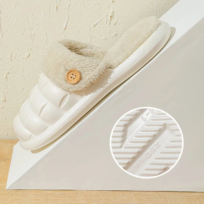 Women's EVA detachable slippers with plush lining in pink, green, yellow, white, grey, or black.