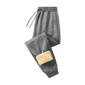Lamb fleece casual sweatpants for men in solid Gray, Black, and Blue, synthetic blend, mid-rise