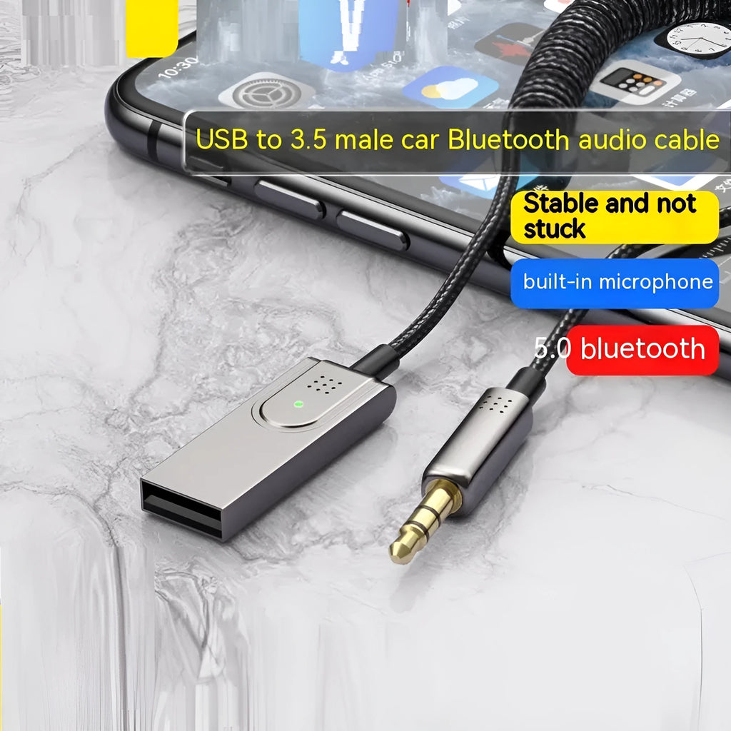 Black AUX car Bluetooth cable with 1.5m length for audio calls and navigation
