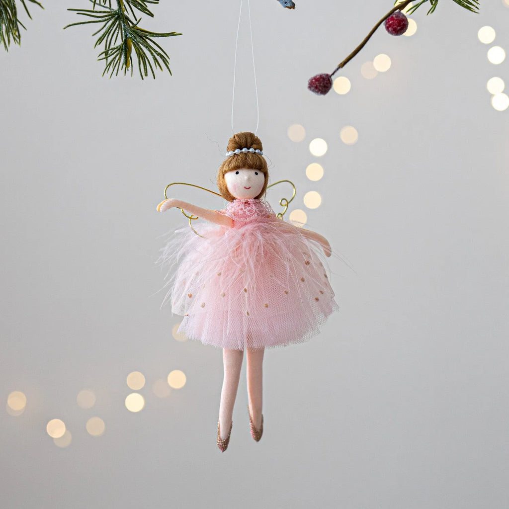 Pink ballet girl angel plush doll with hanging loop for decoration