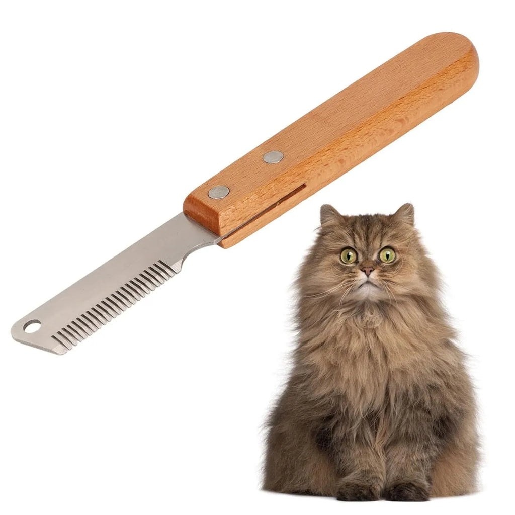 Wood-handle dog stripping comb grooming tool for removing floating hair from pets